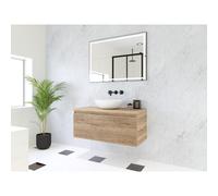 HR Matrix ensemble de meubles de salle de bain 3d 100cm 1 tiroir sans poignée avec bandeau de poignée en coloris chêne français avec dessus chêne français SW757906 / SW742441