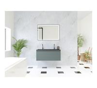 HR Matrix ensemble de meubles de salle de bain 3d 100cm 1 tiroir sans poignée avec bandeau de poignée couleur pétrole mat avec lavabo djazz 2 trous de robinetterie noir mat SW757905 / SW235615