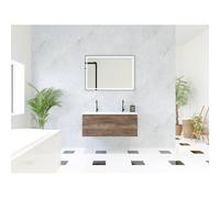 HR Matrix ensemble de meubles de salle de bain 3d 100cm 1 tiroir sans poignée avec cadre couleur charleston avec vasque fine 2 trous de robinetterie blanc SW757902 / SW458031