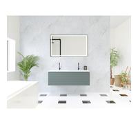 HR Matrix ensemble de meubles de salle de bain 3d 120cm 1 tiroir sans poignée avec bandeau de poignée couleur pétrole mat avec lavabo mince double 2 robinets blanc mat SW758186 / SW458047