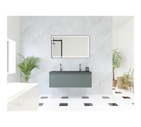 HR Matrix ensemble de meubles de salle de bain 3d 120cm 1 tiroir sans poignée avec bandeau de poignée couleur pétrole mat avec lavabo djazz 2 trous de robinetterie noir mat SW758186 / SW235625