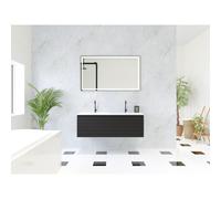 HR Matrix ensemble de meubles de salle de bain 3d 120cm 1 tiroir sans poignée avec rail de préhension couleur noir mat avec vasque fine double 2 robinets blanc mat SW758192 / SW458047