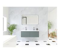 HR Matrix ensemble de meubles de salle de bain 3d 120cm 2 tiroirs sans poignée avec bandeau de poignée en couleur petrol matt avec lavabo djazz double 2 robinets blanc SW758193 / SW235619