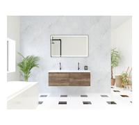 HR Matrix ensemble de meubles de salle de bain 3d 120cm 2 tiroirs sans poignée avec poignée bandeau couleur charleston avec lavabo djazz double 2 robinets blanc SW758216 / SW235619
