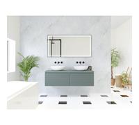 HR Matrix ensemble de meubles de salle de bain 3d 140cm 2 tiroirs sans poignée avec bande de poignée en couleur petrol matt avec dessus petrol matt SW757346 / SW742572