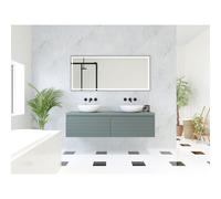 HR Matrix ensemble de meubles de salle de bain 3d 160cm 2 tiroirs sans poignée avec bande de poignée en couleur petrol matt avec dessus petrol matt SW757485 / SW742644