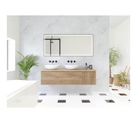 HR Matrix ensemble de meubles de salle de bain 3d 160cm 2 tiroirs sans poignée avec bandeau de poignée et placard latéral en coloris chêne français SW758157 / SW756630 / SW742628