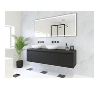 HR Matrix ensemble de meubles de salle de bain 3d 160cm 2 tiroirs sans poignée avec bandeau de poignée et placard latéral en couleur noir mat SW758192 / SW756627 / SW232693