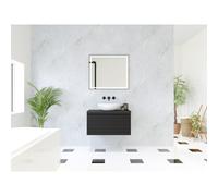 HR Matrix ensemble de meubles de salle de bain 3d 80cm 1 tiroir sans poignée avec bandeau couleur noir mat avec dessus noir mat SW757095 / SW232512