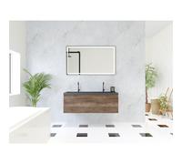 HR Matrix ensemble meuble de salle de bain 3d 120cm 1 tiroir sans poignée avec bandeau couleur charleston avec vasque djazz 2 trous de robinetterie noir mat SW758197 / SW235625