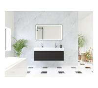 HR Matrix ensemble meuble de salle de bain 3d 120cm 1 tiroir sans poignée avec bandeau couleur noir mat avec vasque kube 2 trous de robinetterie blanc SW758192 / SW707763