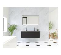 HR Matrix ensemble meuble de salle de bain 3d 120cm 1 tiroir sans poignée avec bandeau couleur noir mat avec lavabo djazz 2 trous de robinetterie noir mat SW758192 / SW235625