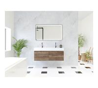 HR Matrix ensemble meuble de salle de bain 3d 120cm 2 tiroirs sans poignée avec bandeau couleur charleston avec vasque kube double 2 trous de robinetterie blanc SW758216 / SW707780