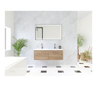 HR Matrix ensemble meuble de salle de bain 3d 120cm 2 tiroirs sans poignée avec bandeau en chêne français avec vasque djazz double 2 robinets blanc SW758199 / SW235619