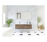 HR Matrix ensemble meuble de salle de bain 3d 140cm 2 tiroirs sans poignée avec bandeau couleur charleston avec vasque fine 2 trous de robinetterie blanc mat SW757341 / SW235801
