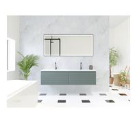 HR Matrix ensemble meuble de salle de bain 3d 160cm 2 tiroirs sans poignée avec bandeau de poignée couleur pétrole mat avec lavabo fin 2 trous de robinetterie blanc mat SW757485 / SW235813
