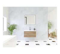 HR Matrix ensemble meuble de salle de bain 3d 80cm 1 tiroir sans poignée avec bandeau couleur chêne français avec vasque djazz 1 trou robinet blanc SW757128 / SW235609