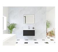 HR Matrix ensemble meuble de salle de bain 3d 80cm 1 tiroir sans poignée avec bandeau couleur noir mat avec vasque djazz 1 trou pour robinet blanc SW757095 / SW235609