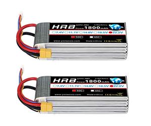 HRB 2pcs Batterie LiPo 1800mAh 6S 22.2V 50C avec XT60 au connecteur Deans T pour SAB380 Align 470 ALZRC Devil 380 480 Hélicoptère Avion Voitures Camion Buggy Truggy Drones Multicopter