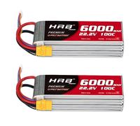 HRB 6S Lot de 2 batteries LiPo 6000 mAh 100 C XT90 22,2 V RC Compatible avec hélicoptère radiocommandé, avion, voiture, bateau, camion