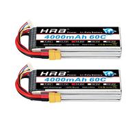 HRB Lot de 2 batteries Lipo 4S 14,8 V 4000 mAh 60C XT60 pour RC Truggy Truck Multirotors Hexacopter Octocopters Avion