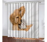 HRBK Rideau Chat Et Chien Blanc Rideaux Occultants Lot de 2 Rideaux Isolation Thermique pour Chambre Salon Cuisine Bureau Maison Décoration 140x240 cm (Largeur x Hauteur)