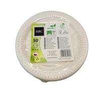 HRC Eco - Lot de 50 assiettes en carton jetables pour barbecue, randonnée, baptême, fête, anniversaire, compostable, écologique - 18 cm - Blanc