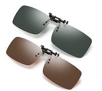HREDZEO Lunettes Polarisées à Lentilles,2 pcs Clip Lunettes de Soleil Unisexe Verres Polarisés Hommes/Femmes UV400 Verres Rectangulaires sans cadre pour Conduite en plein air sport pêche Gris + Vert