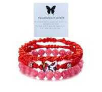 Hremhoo Always Believe in Yourself Lot de 3 bracelets papillon réglables en corde tressée pour femme - Bracelets à breloques papillon empilables - Bracelets d'amitié assortis, Small, Acier allié, Pas