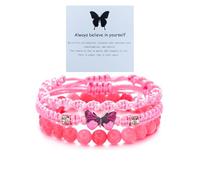 Hremhoo Always Believe in Yourself Lot de 3 bracelets papillon réglables en corde tressée pour femme - Bracelets à breloques papillon empilables - Bracelets d'amitié assortis, Small, Acier allié, Pas