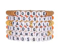 Hremhoo Bracelet empilable de Thanksgiving pour femme - Perles colorées - Anneau en caoutchouc - Élastique - Lettres - Disque - Pendentif feuille d'érable - Bracelets d'automne extensibles pour