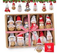 Hretvoi GNOME Decoration Noel Sapin, 12 Pièces Mini Lutin de Noel Deco Originales, Petit Personnage Lot Noel Nature 2025, Objets de Décorations de Noël Bois, Cadeaux de Noël pour Enfants et Adultes