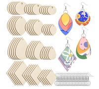 Hreyywo 120 Pièces de Boucles d'oreilles en Bois Inachevé en Bois Vierge pour Boucle d'oreille 4 Formes pour Boucle d'oreille en Bois avec Crochets de Boucle d'oreille et Anneaux Ouverts
