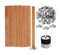 Hreyywo Mèches de Bougie en Bois, 100 Mèches en Bois pour la Fabrication de Bougies, Mèches en Bois + Clips Métalliques pour la Fabrication de Bougies, Bricolage de Bougies A