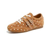 HRGKLMN Baskets Femme Rétro Daim à Pois Double Boucles Lacets Chaussures | Dessus daim doux,motif à pois classique,brides double boucle réglables,semelle caoutchouc adhérente,sortie quotidienne