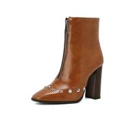 HRGKLMN Bottes Femme Courtes Pointe PU Clous Décoratifs Zip Avant | Clous décoratifs sur bout-pointe,zip avant,talon bloc solide,pour usage quotidien,shopping,rendez-vous,balade urbaine