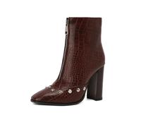 HRGKLMN Bottes Femme Courtes Pointe PU Clous Décoratifs Zip Avant | Clous décoratifs sur bout-pointe,zip avant,talon bloc solide,pour usage quotidien,shopping,rendez-vous,balade urbaine
