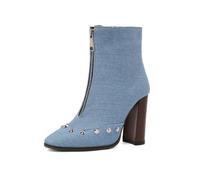 HRGKLMN Bottes Femme Courtes Pointe PU Clous Décoratifs Zip Avant | Clous décoratifs sur bout-pointe,zip avant,talon bloc solide,pour usage quotidien,shopping,rendez-vous,balade urbaine