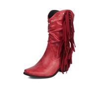 HRGKLMN Bottes Femme Mollet À Franges,PU Texturé Bout Pointu | Dessus PU texturé style vintage,longues franges latérales,tige à plis souples,semelle caoutchouc,pour festival,rencard,sortie