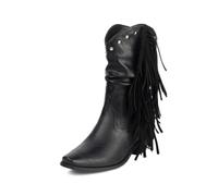 HRGKLMN Bottes Femme Mollet À Franges,PU Texturé Bout Pointu | Dessus PU texturé style vintage,longues franges latérales,tige à plis souples,semelle caoutchouc,pour festival,rencard,sortie