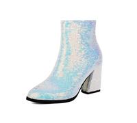 HRGKLMN Bottines Femme À Paillettes Talon Bloc Mode Soirée | Tulle à paillettes brillant,bout pointu,talon bloc solide,fermeture éclair latérale,pour soirée,club,rendez-vous,cérémonies
