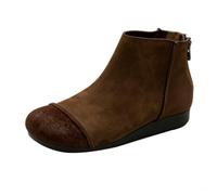 HRGKLMN Bottines Femme Cuir Véritable Patchwork Bout Rond | Dessus en cuir de bœuf véritable patchwork,fermeture éclair arrière,doublure douce,port quotidien,balade extérieure automnale
