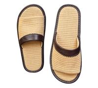 HRGKLMN Chaussons d'été en Lin pour Femmes avec Garniture en Cuir, Mules Ouvertes antidérapantes pour l'intérieur, Pantoufles Confortables pour Le Salon et Le Bureau, Multicolores,Braun,42 EU