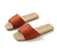 HRGKLMN Chaussons d'été pour Femmes, Mules à Bouts Ouverts avec Motif Paisley, Sandales Respirantes pour Femmes avec Semelle en Lin, Pantoufles Confortables pour intérieur et Plage,Rot,36 EU