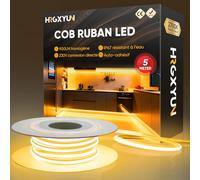 HRGXYUN 230V COB Ruban LED Extérieur, 240 LEDs IP67 Etanche Autocollant, Bande LED 900LM Sans Transformateur Flexible Découpable pour Chambre, Cuisine, Exterieur Décoration, 2700K Blanc chaud, 5m