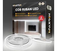 HRGXYUN 230V COB Ruban LED Extérieur, 240 LEDs IP67 Etanche Autocollant, Bande LED 900LM Sans Transformateur Flexible Découpable pour Chambre, Cuisine, Exterieur Décoration, 6500K Blanc froid, 2m