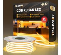 HRGXYUN 230V COB Ruban LED Extérieur, 240 LEDs IP67 Etanche Autocollant, Bande LED 900LM Sans Transformateur Flexible Découpable pour Chambre, Cuisine, Exterieur Décoration, 2700K Blanc chaud, 15m