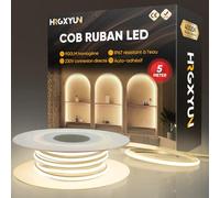 HRGXYUN 230V COB Ruban LED Extérieur, 240 LEDs IP67 Etanche Autocollant, Bande LED 900LM Sans Transformateur Flexible Découpable pour Chambre, Cuisine, Exterieur Décoration, 4000K Blanc neutre, 5m