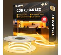 HRGXYUN 230V COB Ruban LED Extérieur, 240 LEDs IP67 Etanche Autocollant, Bande LED 900LM Sans Transformateur Flexible Découpable pour Chambre, Cuisine, Exterieur Décoration, 2700K Blanc chaud, 10m