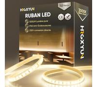 HRGXYUN 230V Ruban LED Extérieur, SMD 2835 IP65 Etanche, Bande LED Transparent 1200LM Sans Transformateur Flexible Découpable pour Chambre, Cuisine, Exterieur Décoration, 3000K Blanc chaud, 10m